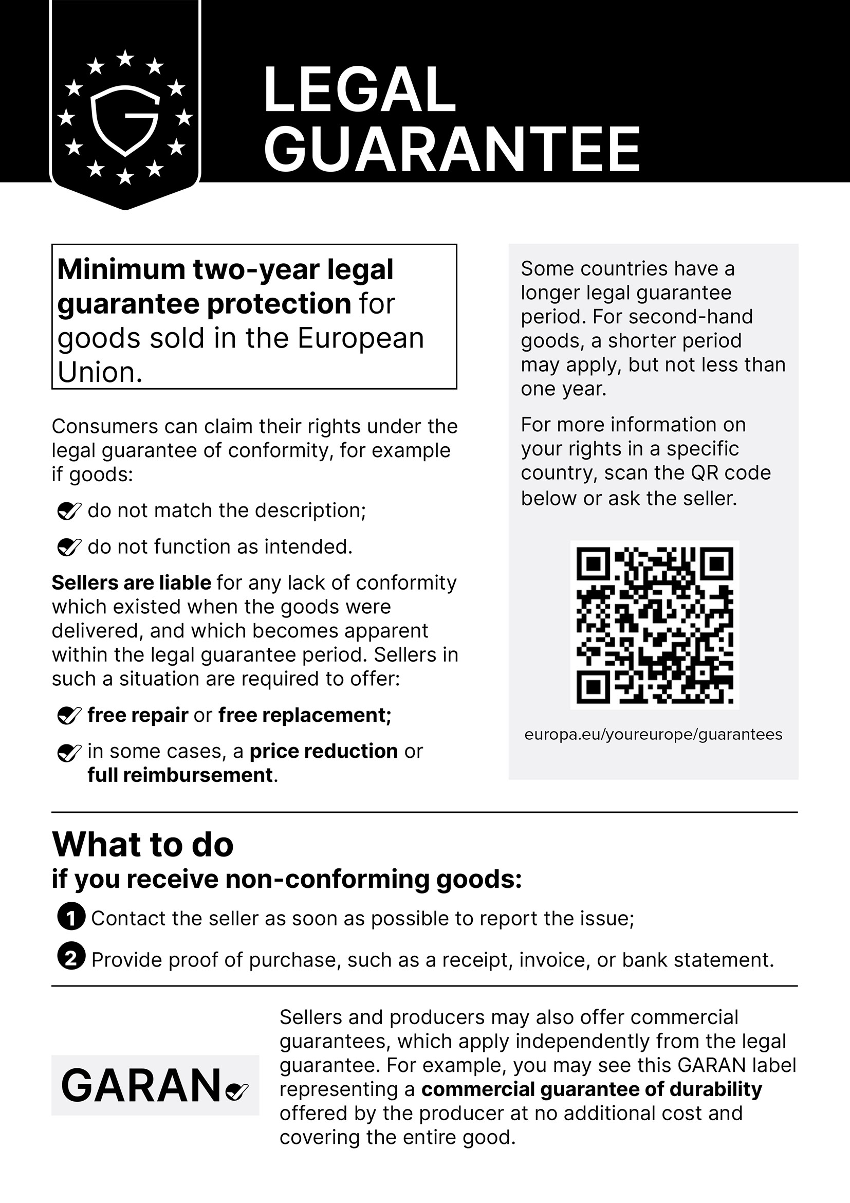Legal guarantee – minimum two years
