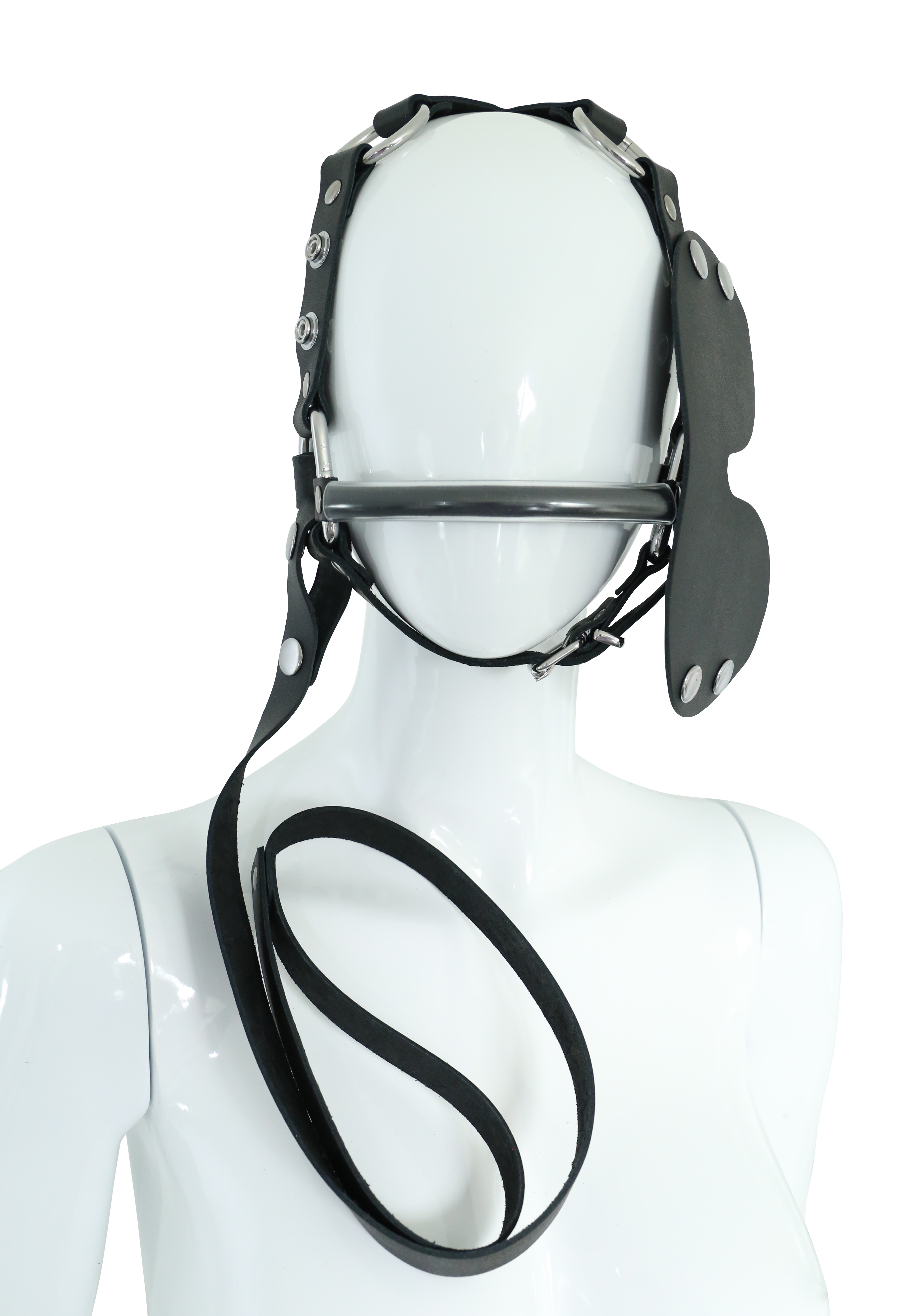 BDSM Maske Harness Kopfgeschirr PFERD mit Augenklappe und Leine