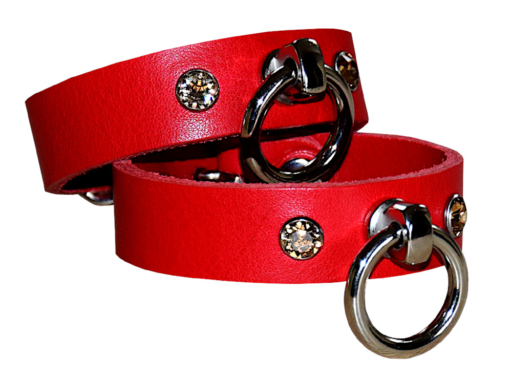 Exklusives PREMIUM Terginum Set / Halsband + Handfesseln mit SWAROVSKI Kristallen, topaz