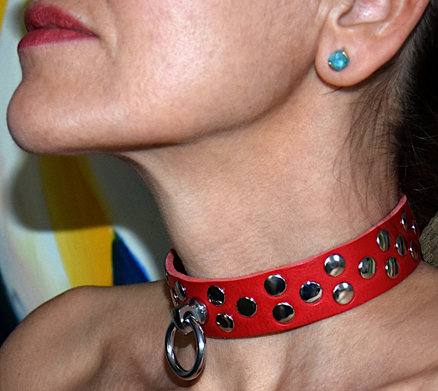 TERGINUM BDSM Studded Collar red, black, grey