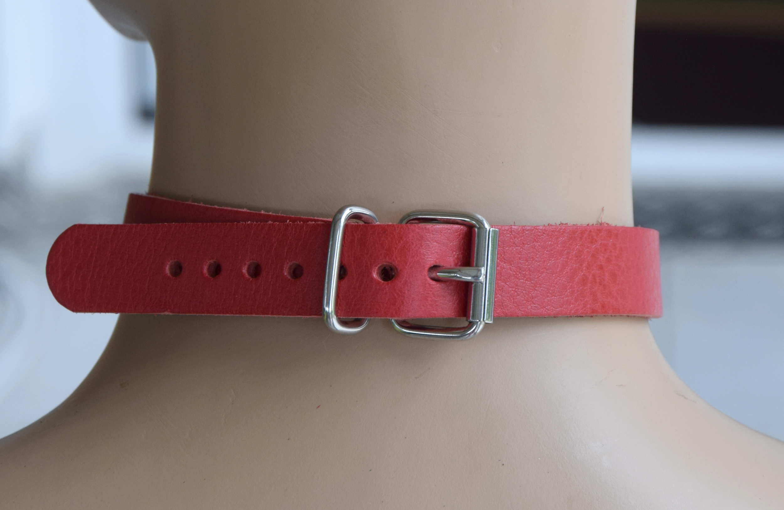 BDSM Leather Collar with 3 D-Rings Rainbow