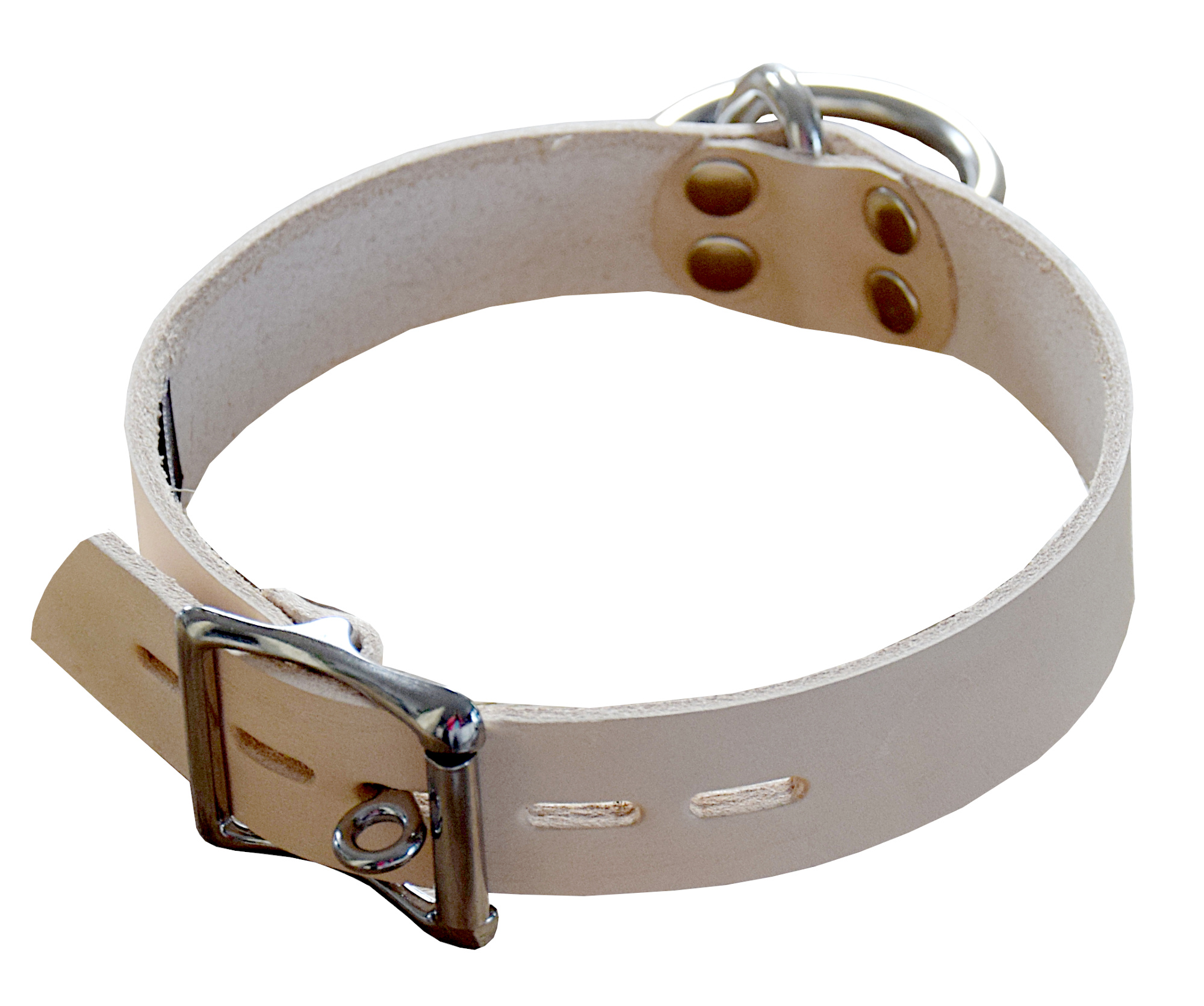 Abschließbares Bondagehalsband mit Rundring und Triangel - Natur