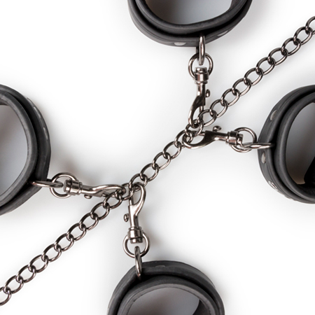 Robustes schwarzes Fesselset /  Handfesseln-, Fußfessel und Halsband