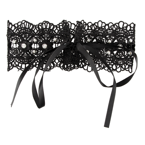 Stickerei-Halsband mit Strass in schwarz