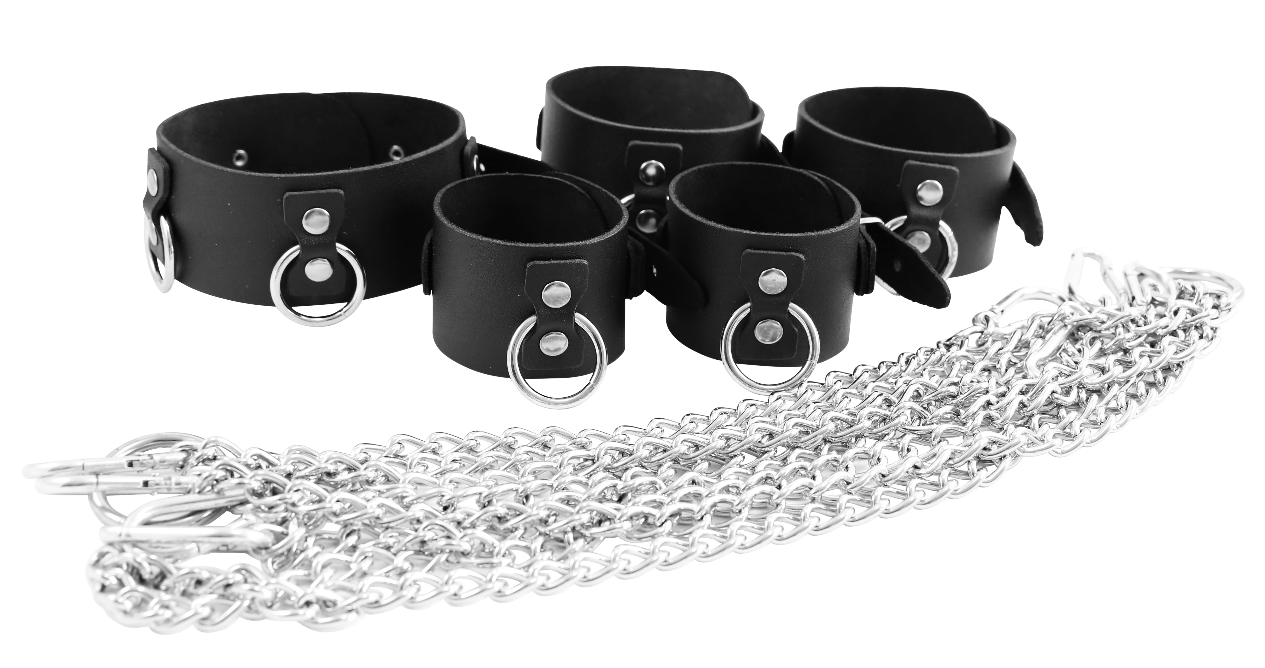 Fesselset Bondageset mit Ketten / Halsband + Handfesseln + Fußfesseln