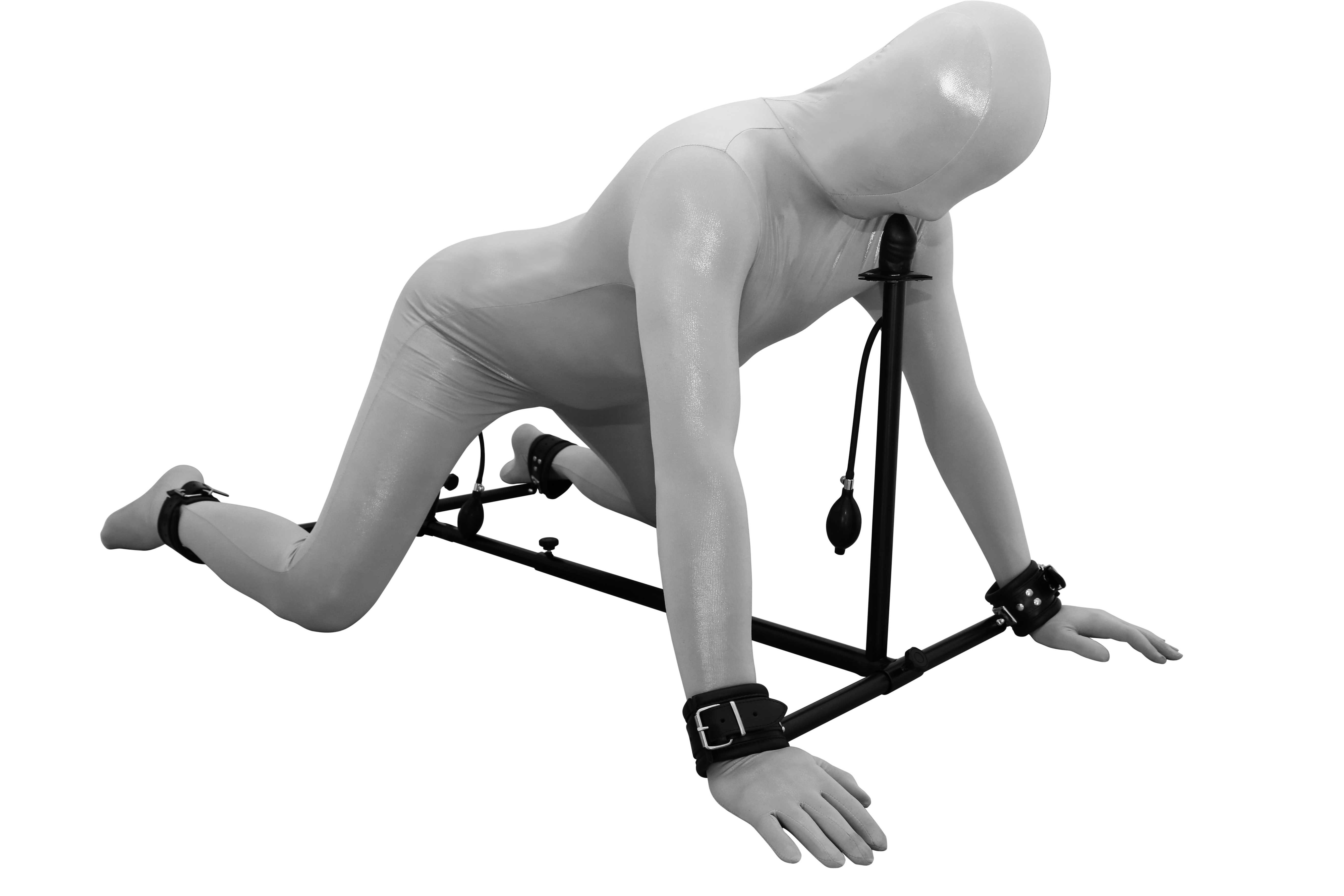 Bondage Boden Pranger mit 2 aufblasbaren Latexdildos