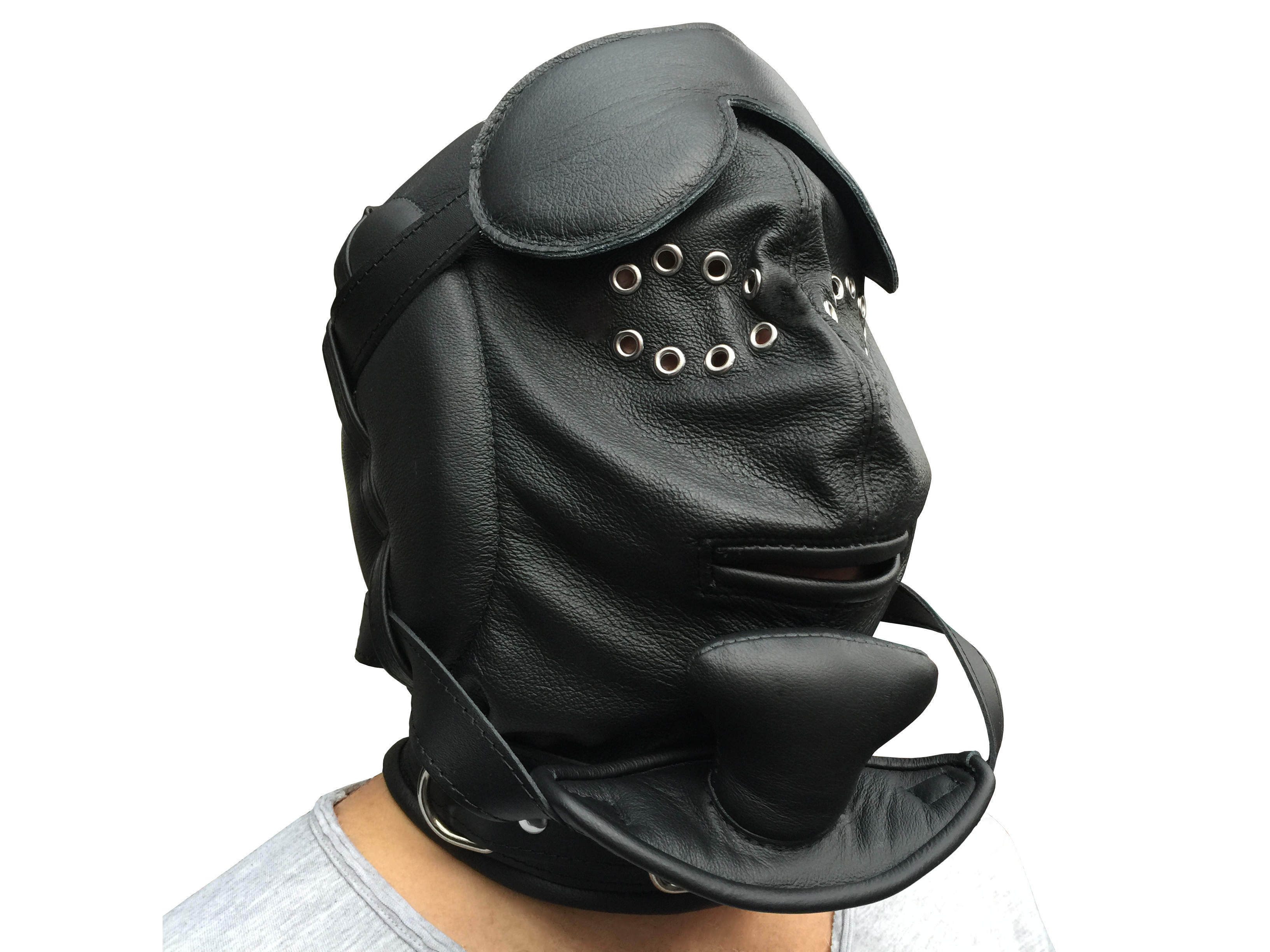 Bondage Maske Ledermaske mit Mundknebel aus Leder