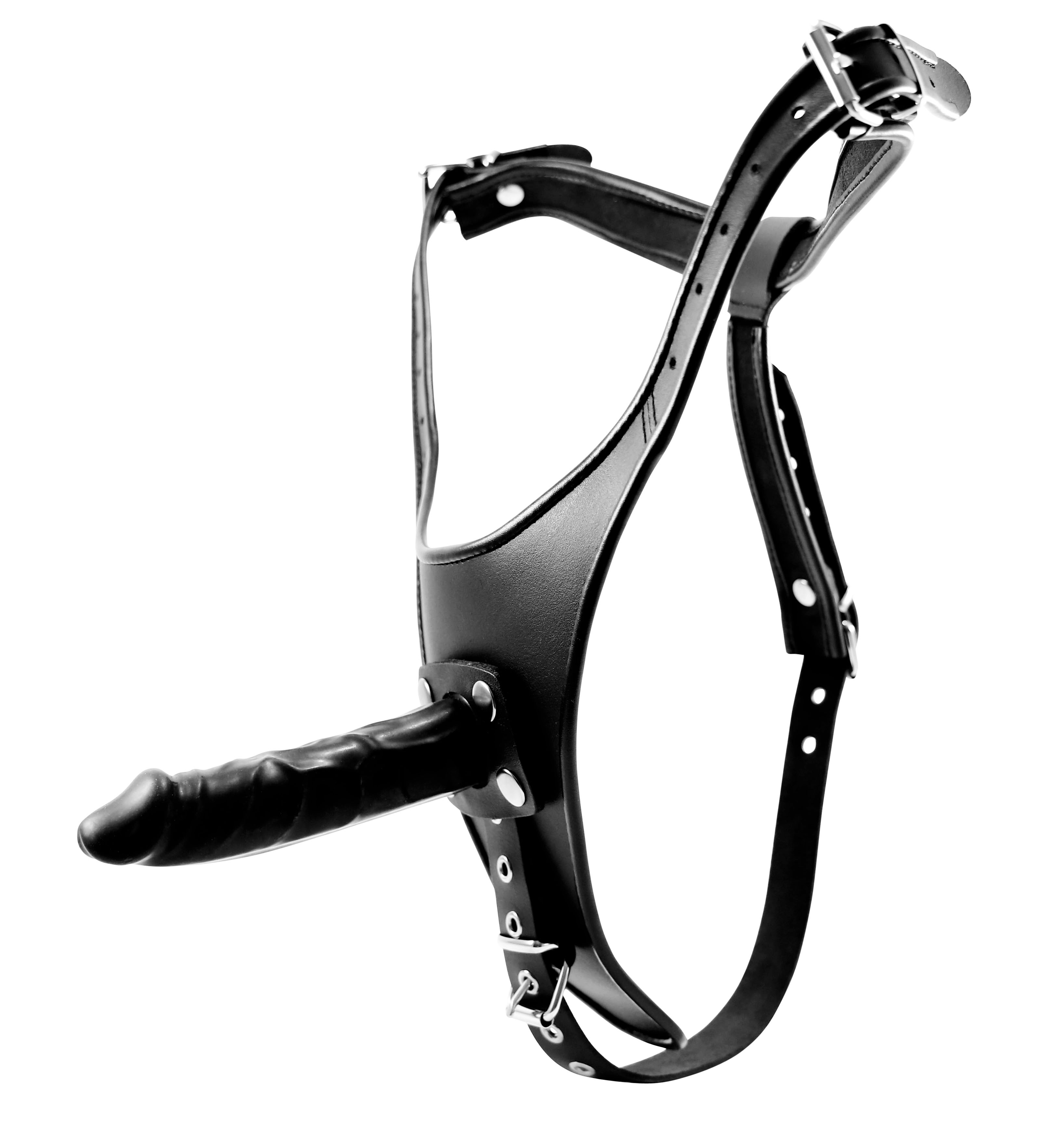 Leder Latex dreifach Strapon Umschnalldildo mit einem Dildo und zwei Analplugs