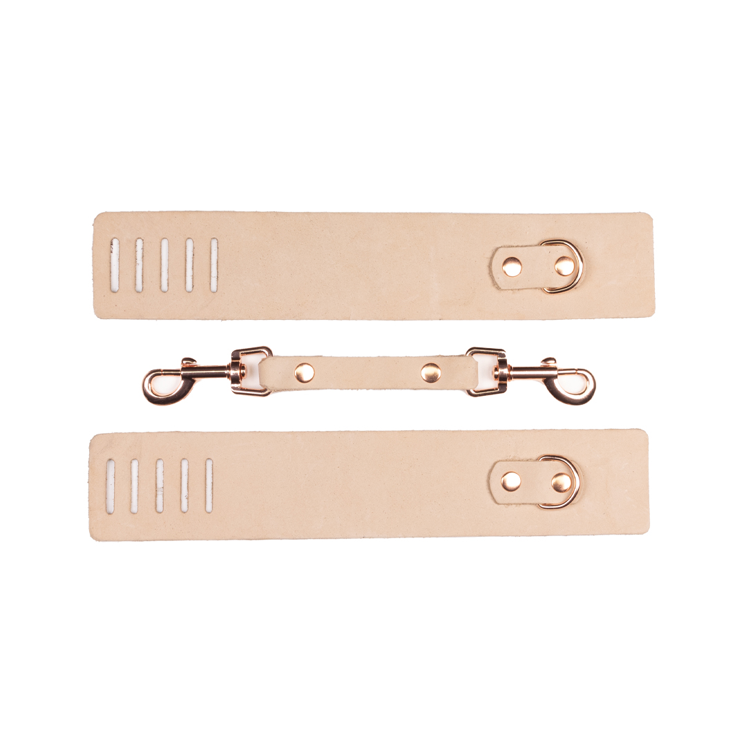 BDSM Leather anklecuffs nude/rose gold incl. hogtie