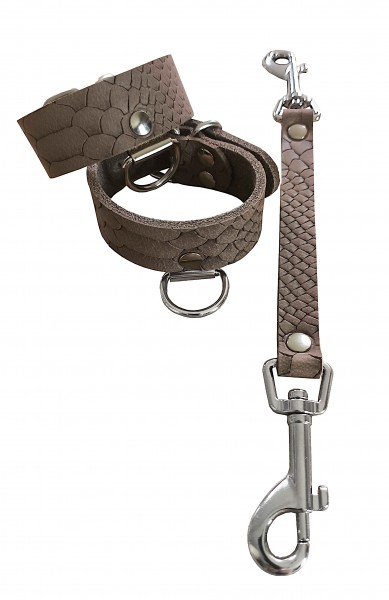 BDSM Leather Cuffs incl. hogtie, taupe