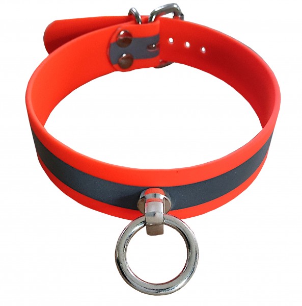 VEGAN LINE BDSM Halsband mit O-Ring / Reflektion Neon Orange-Copy