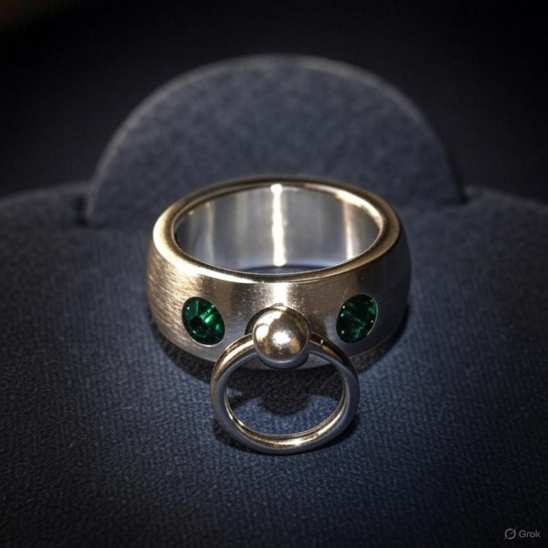 BDSM Ring of The O with 2 stone - green