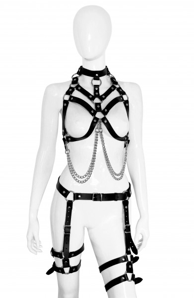 BDSM Bondage Leder Ketten BH Set Harness