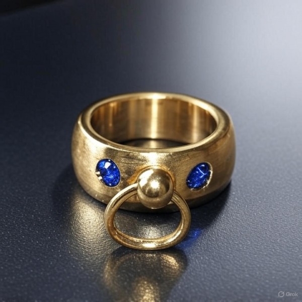 BDSM Ring of The O with 2 stone - blue