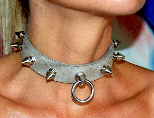 Terginum Grey Collection BDSM Bondage Collar with O-Ring and Spikes, Customization