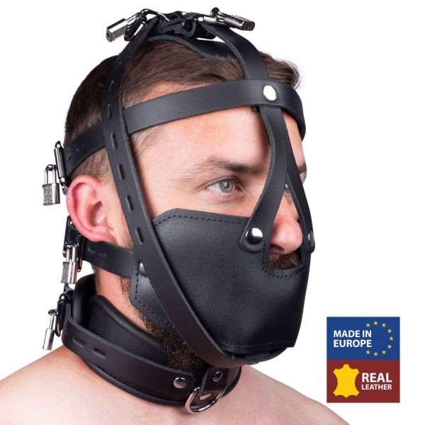 BDSM Maulkorb Ledermaske Gesichtsmaske Sklavenmaske mit Halsband