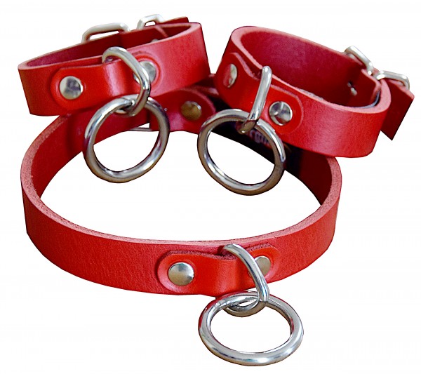 TERGINUM Bondage Kit Collar + Cuffs with Ring and Triangle