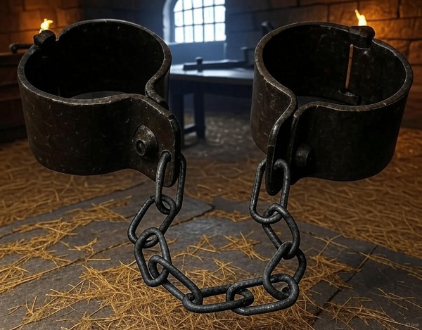 mittelalter dungeon Stahlfesseln mit Kette