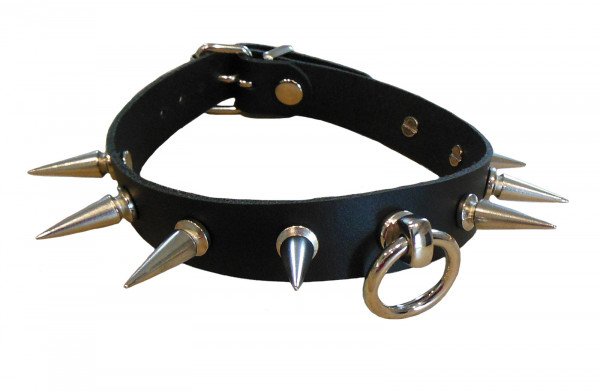 TERGINUM Leather collar with long spikes