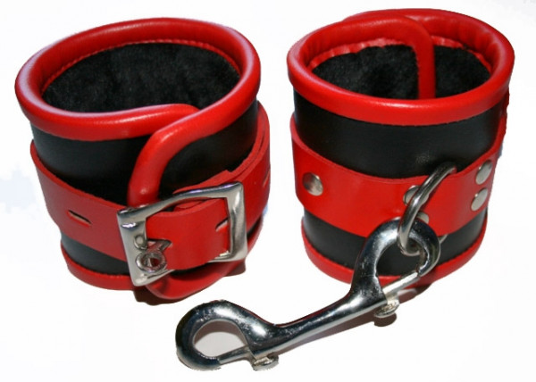 Leather Hand Cuffs black/red