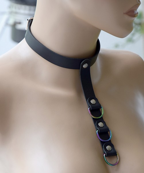 BDSM Bondage Halsband Halsfessel mit D-Ringen Rainbow - Maßanfertigung