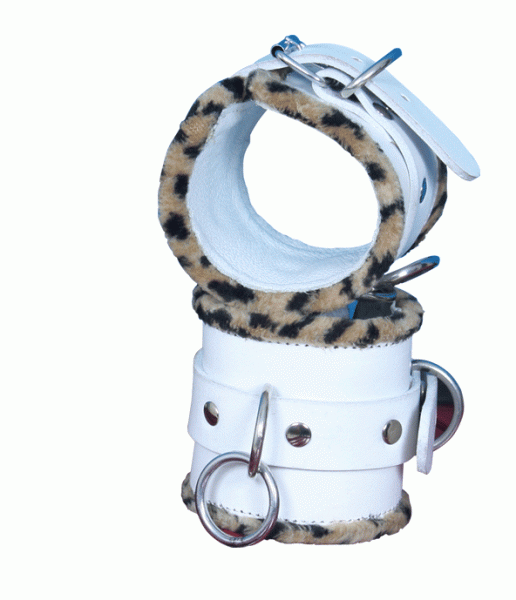 Leather Hand Cuffs white/leo