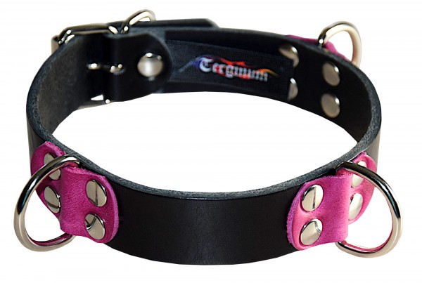 PREMIUM Halsband Bondagehalsband mit 3 D-Ringen schwarz / pink - Maßanfertigung